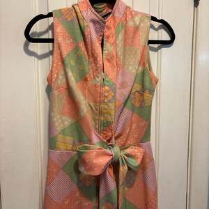 Vintage 70s Melissa Lane Patchwork Print Wide Leg Jumpsuit